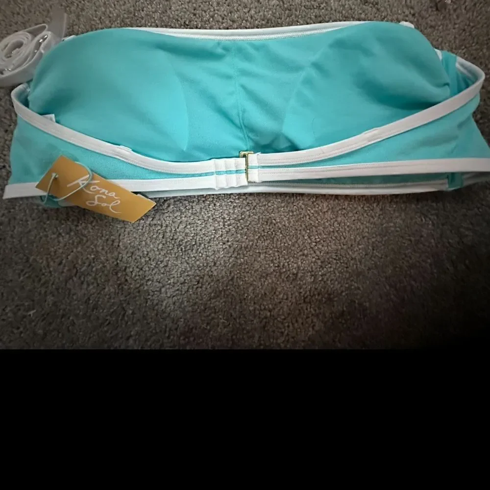 Kona Sol Bandeau Terry Cloth Aqua and White Swimsuit NWT Size XL